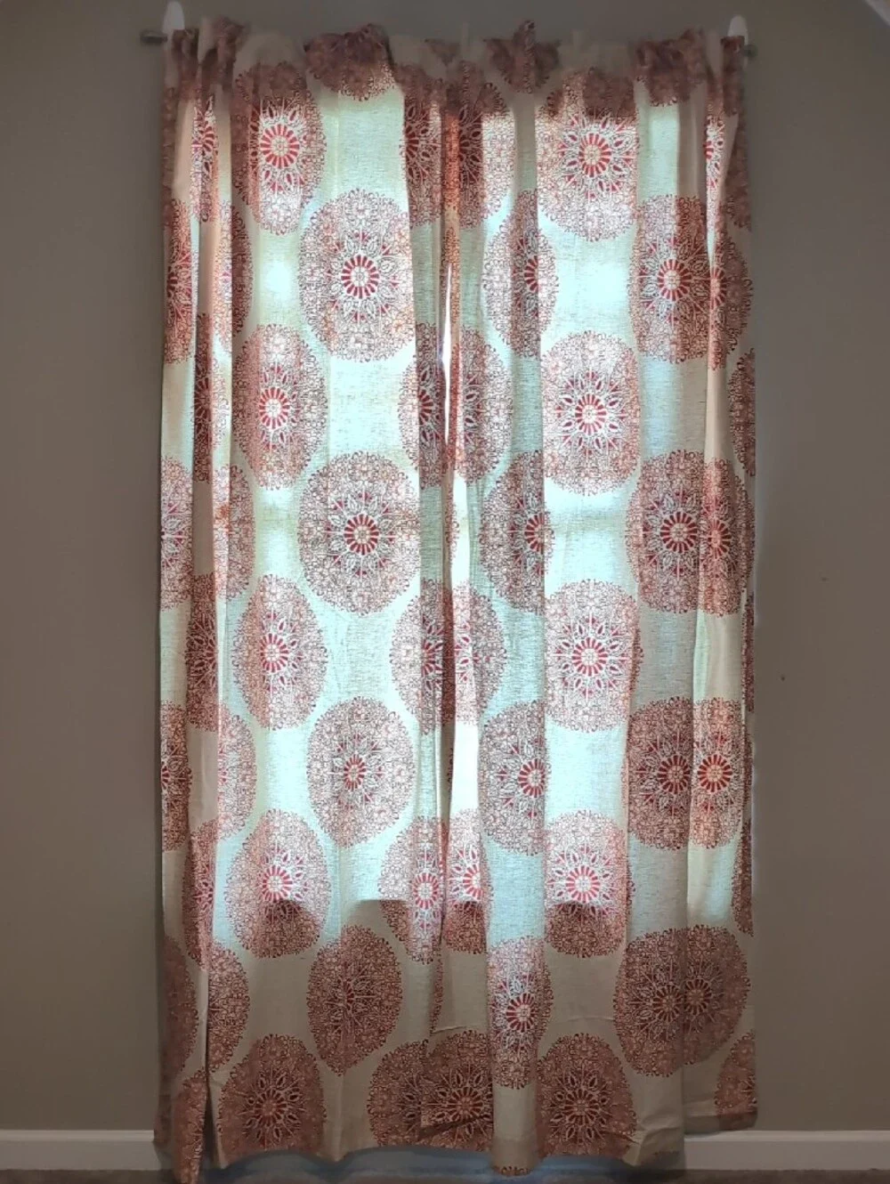 Decorative Tan and Rust Medallion Curtain Panels - Unbranded